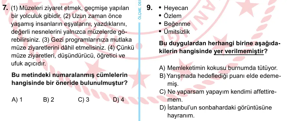 6. Sınıf Türkçe 2022 İOKBS Bursluluk Sınavı 9. Soru görseli