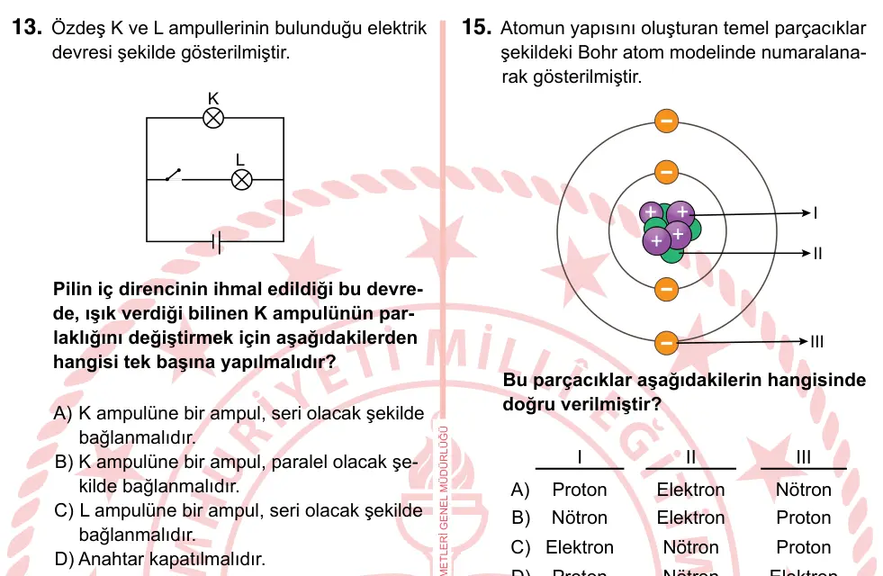 7. Sınıf Fen Bilimleri 2022 İOKBS Bursluluk Sınavı 13. Soru görseli