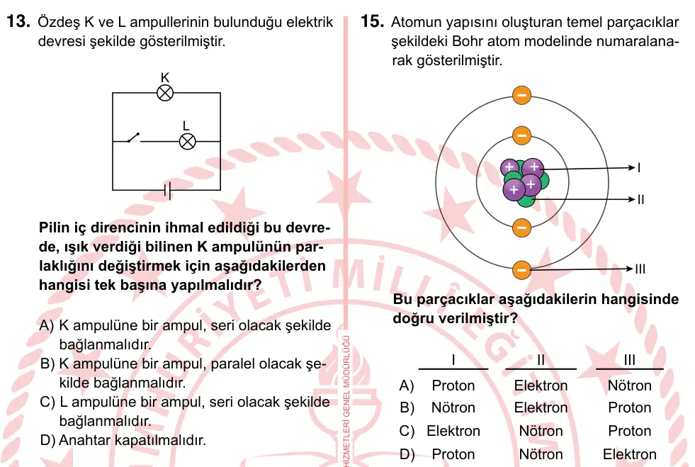7. Sınıf Fen Bilimleri 2022 İOKBS Bursluluk Sınavı 15. Soru görseli