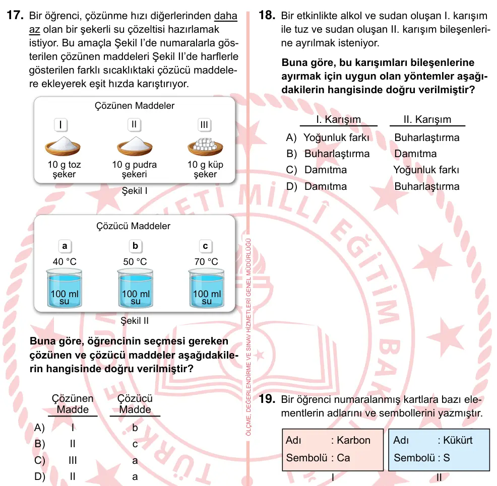 7. Sınıf Fen Bilimleri 2022 İOKBS Bursluluk Sınavı 17. Soru görseli