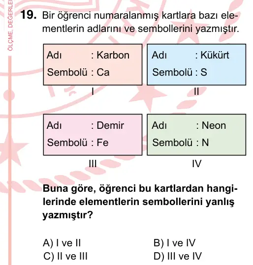 7. Sınıf Fen Bilimleri 2022 İOKBS Bursluluk Sınavı 19. Soru görseli