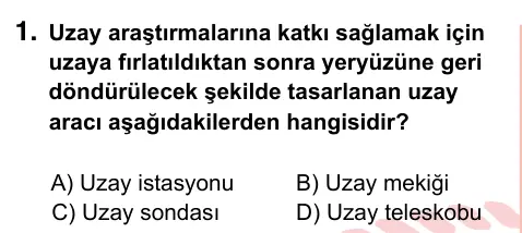 7. Sınıf Fen Bilimleri 2022 İOKBS Bursluluk Sınavı 1. Soru görseli