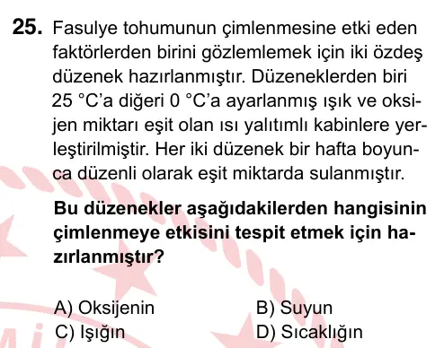 7. Sınıf Fen Bilimleri 2022 İOKBS Bursluluk Sınavı 25. Soru görseli