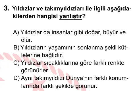 7. Sınıf Fen Bilimleri 2022 İOKBS Bursluluk Sınavı 3. Soru görseli