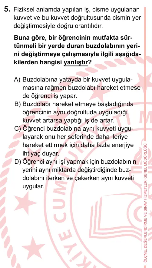7. Sınıf Fen Bilimleri 2022 İOKBS Bursluluk Sınavı 5. Soru görseli