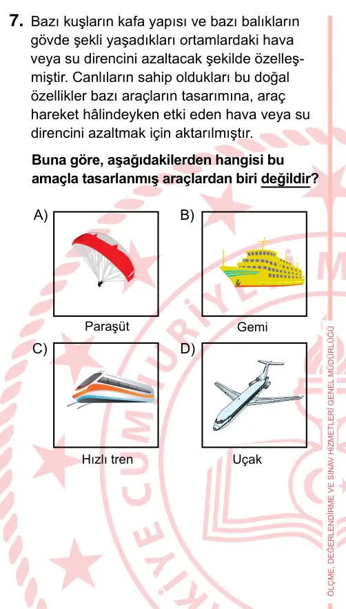7. Sınıf Fen Bilimleri 2022 İOKBS Bursluluk Sınavı 7. Soru görseli