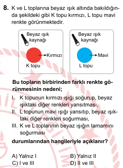 7. Sınıf Fen Bilimleri 2022 İOKBS Bursluluk Sınavı 8. Soru görseli