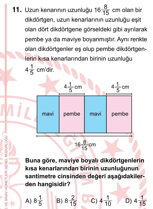 7. Sınıf Matematik 2022 İOKBS Bursluluk Sınavı 11. Soru görseli