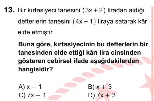 7. Sınıf Matematik 2022 İOKBS Bursluluk Sınavı 13. Soru görseli