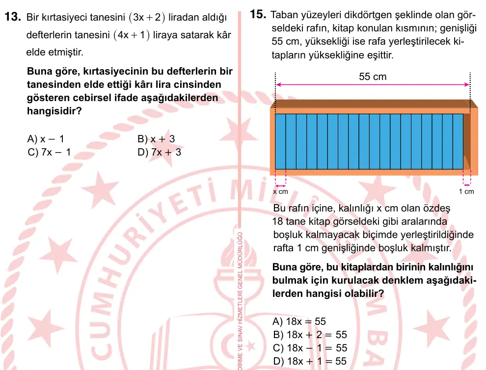 7. Sınıf Matematik 2022 İOKBS Bursluluk Sınavı 15. Soru görseli