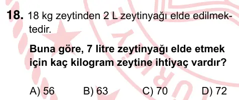 7. Sınıf Matematik 2022 İOKBS Bursluluk Sınavı 18. Soru görseli