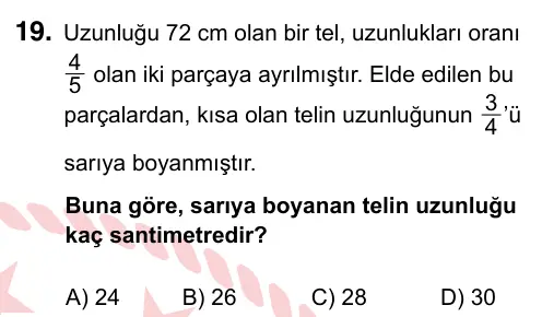 7. Sınıf Matematik 2022 İOKBS Bursluluk Sınavı 19. Soru görseli