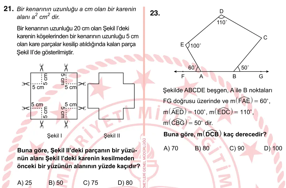 7. Sınıf Matematik 2022 İOKBS Bursluluk Sınavı 21. Soru görseli