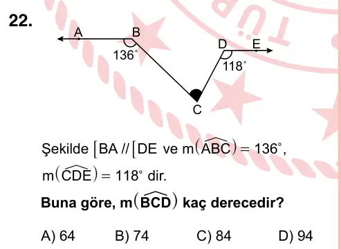 7. Sınıf Matematik 2022 İOKBS Bursluluk Sınavı 22. Soru görseli