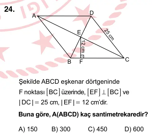 7. Sınıf Matematik 2022 İOKBS Bursluluk Sınavı 24. Soru görseli