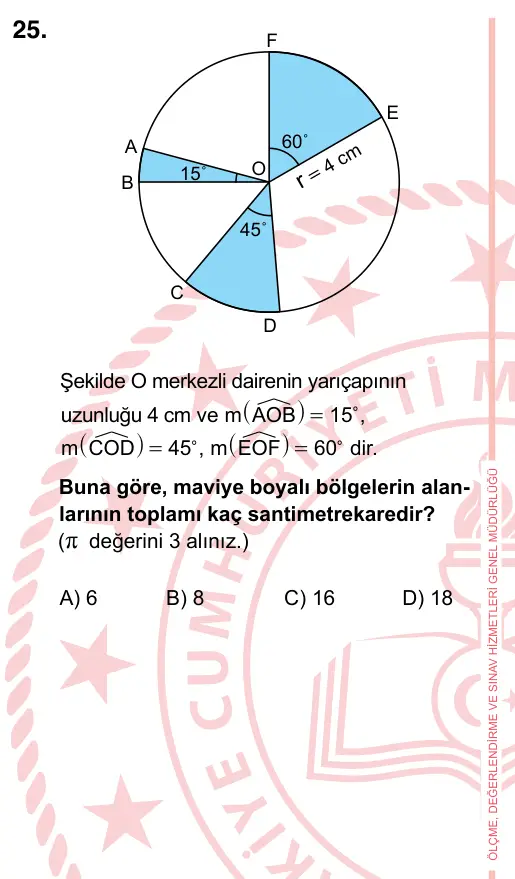 7. Sınıf Matematik 2022 İOKBS Bursluluk Sınavı 25. Soru görseli