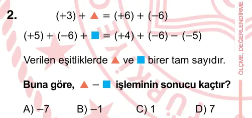 7. Sınıf Matematik 2022 İOKBS Bursluluk Sınavı 2. Soru görseli
