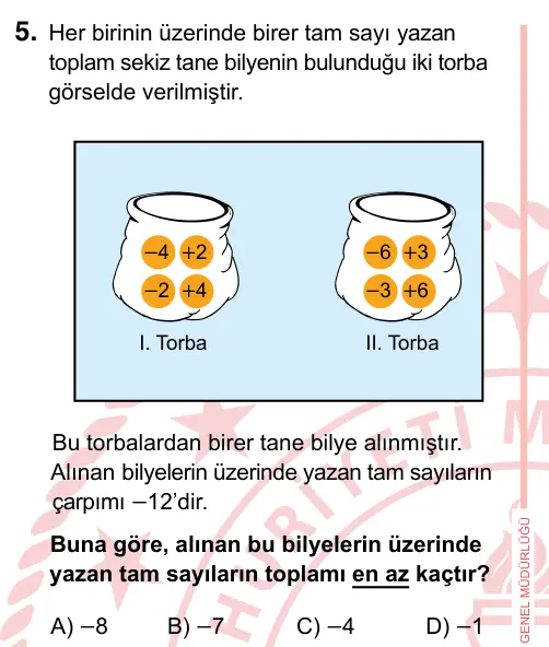 7. Sınıf Matematik 2022 İOKBS Bursluluk Sınavı 5. Soru görseli