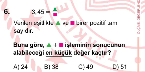 7. Sınıf Matematik 2022 İOKBS Bursluluk Sınavı 6. Soru görseli