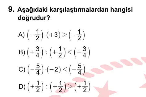 7. Sınıf Matematik 2022 İOKBS Bursluluk Sınavı 9. Soru görseli