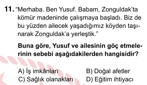 7. Sınıf Sosyal Bilgiler 2022 İOKBS Bursluluk Sınavı 11. Soru görseli