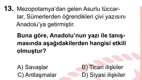 7. Sınıf Sosyal Bilgiler 2022 İOKBS Bursluluk Sınavı 13. Soru görseli
