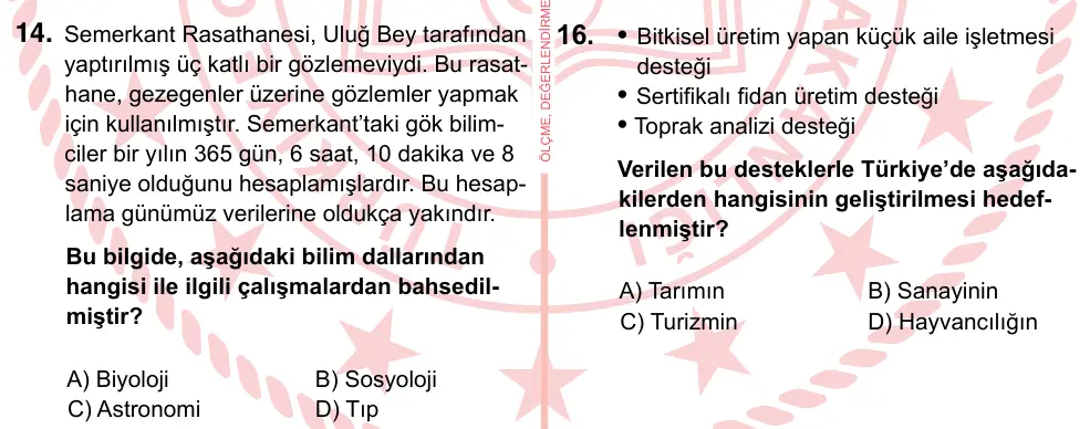 7. Sınıf Sosyal Bilgiler 2022 İOKBS Bursluluk Sınavı 14. Soru görseli