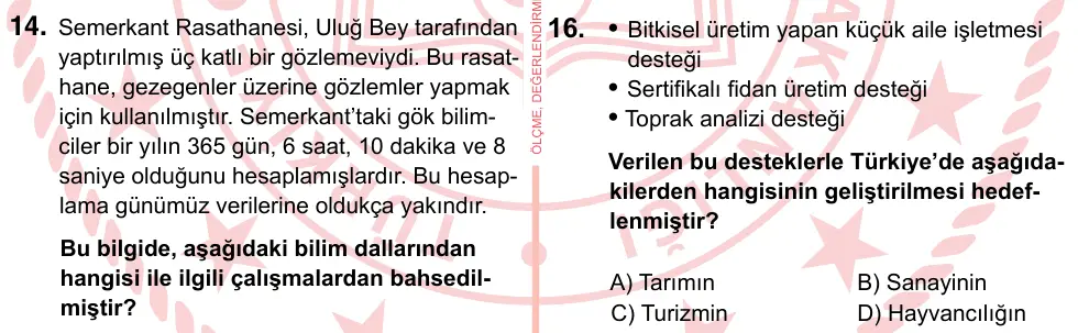 7. Sınıf Sosyal Bilgiler 2022 İOKBS Bursluluk Sınavı 16. Soru görseli