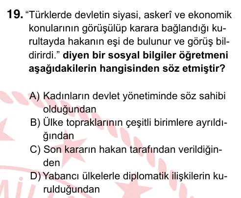7. Sınıf Sosyal Bilgiler 2022 İOKBS Bursluluk Sınavı 19. Soru görseli