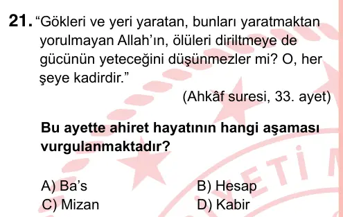 7. Sınıf Sosyal Bilgiler 2022 İOKBS Bursluluk Sınavı 21. Soru görseli