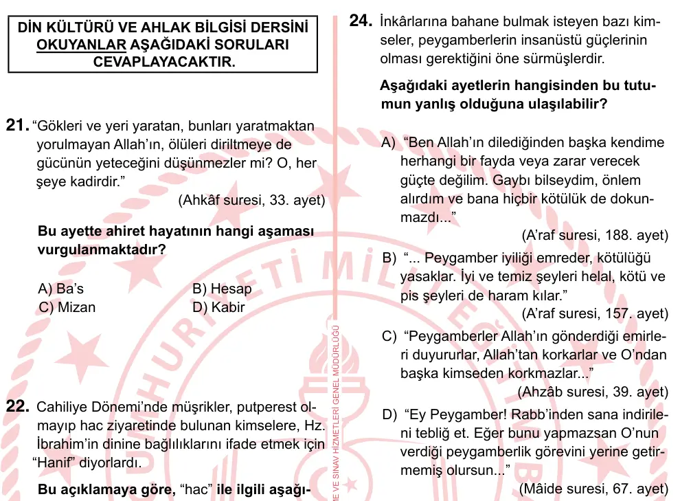 7. Sınıf Sosyal Bilgiler 2022 İOKBS Bursluluk Sınavı 24. Soru görseli