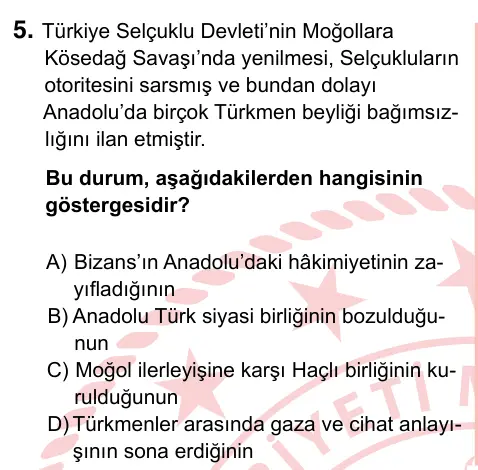 7. Sınıf Sosyal Bilgiler 2022 İOKBS Bursluluk Sınavı 5. Soru görseli