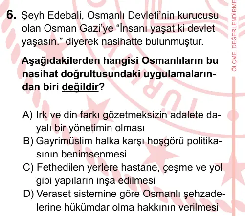 7. Sınıf Sosyal Bilgiler 2022 İOKBS Bursluluk Sınavı 6. Soru görseli