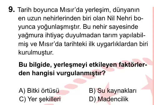 7. Sınıf Sosyal Bilgiler 2022 İOKBS Bursluluk Sınavı 9. Soru görseli