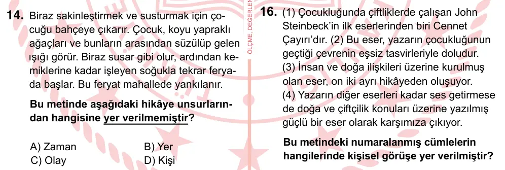 7. Sınıf Türkçe 2022 İOKBS Bursluluk Sınavı 14. Soru görseli