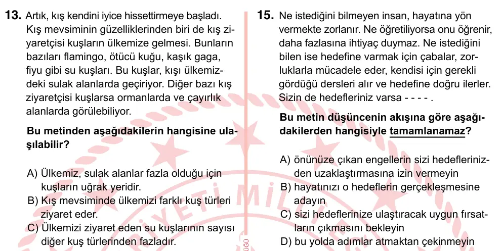 7. Sınıf Türkçe 2022 İOKBS Bursluluk Sınavı 15. Soru görseli