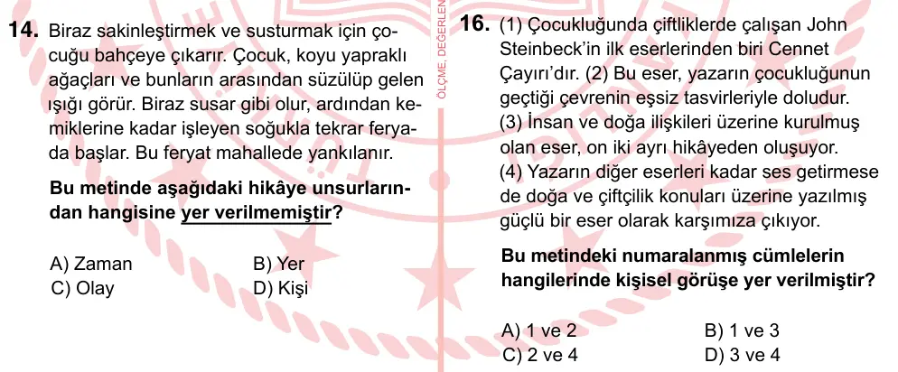 7. Sınıf Türkçe 2022 İOKBS Bursluluk Sınavı 16. Soru görseli