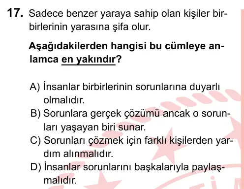 7. Sınıf Türkçe 2022 İOKBS Bursluluk Sınavı 17. Soru görseli