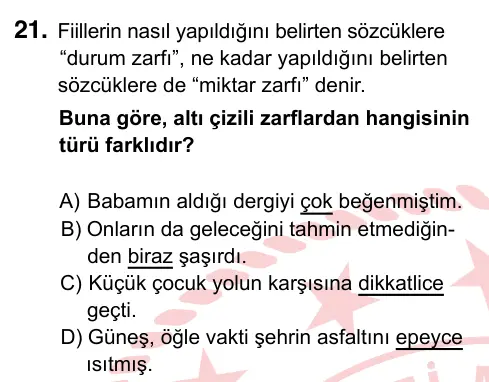 7. Sınıf Türkçe 2022 İOKBS Bursluluk Sınavı 21. Soru görseli