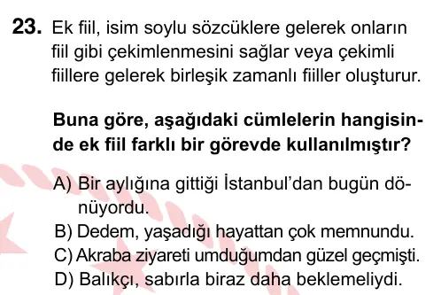 7. Sınıf Türkçe 2022 İOKBS Bursluluk Sınavı 23. Soru görseli