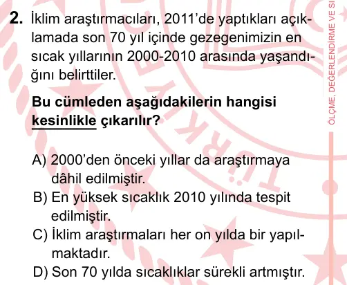 7. Sınıf Türkçe 2022 İOKBS Bursluluk Sınavı 2. Soru görseli