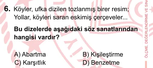 7. Sınıf Türkçe 2022 İOKBS Bursluluk Sınavı 6. Soru görseli