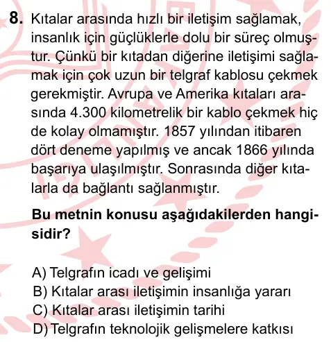 7. Sınıf Türkçe 2022 İOKBS Bursluluk Sınavı 8. Soru görseli