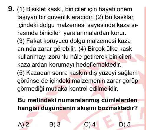 7. Sınıf Türkçe 2022 İOKBS Bursluluk Sınavı 9. Soru görseli