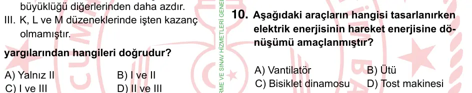 8. Sınıf ve Hazırlık Fen Bilimleri 2022 İOKBS Bursluluk Sınavı 10. Soru görseli