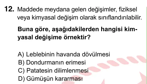 8. Sınıf ve Hazırlık Fen Bilimleri 2022 İOKBS Bursluluk Sınavı 12. Soru görseli