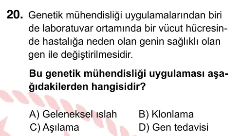8. Sınıf ve Hazırlık Fen Bilimleri 2022 İOKBS Bursluluk Sınavı 20. Soru görseli