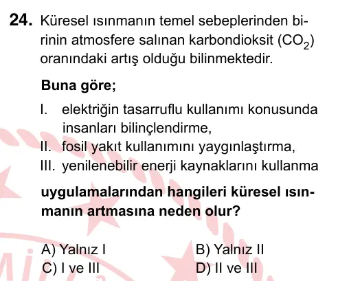 8. Sınıf ve Hazırlık Fen Bilimleri 2022 İOKBS Bursluluk Sınavı 24. Soru görseli