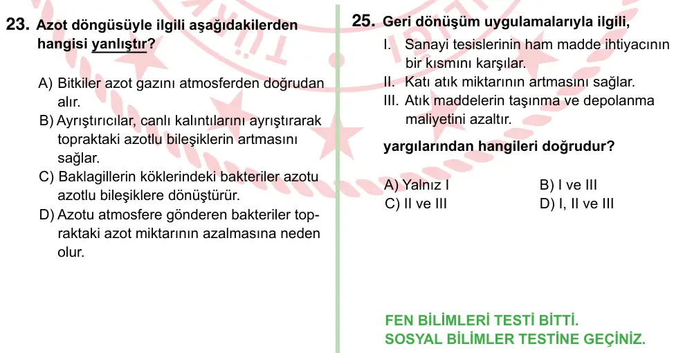 8. Sınıf ve Hazırlık Fen Bilimleri 2022 İOKBS Bursluluk Sınavı 25. Soru görseli