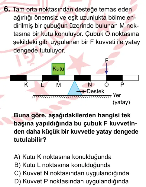 8. Sınıf ve Hazırlık Fen Bilimleri 2022 İOKBS Bursluluk Sınavı 6. Soru görseli